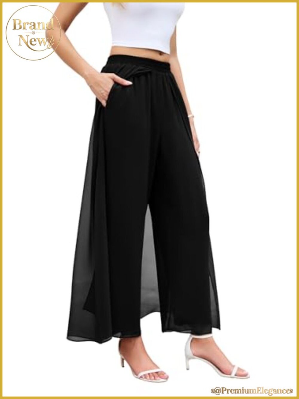 Wide Leg Dress Pant Elastic High Waist Flowy Palazzo Trouser for Party Formal